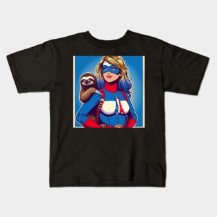 Francais: Female 70's Comic Book Hero with Sloth 1 Kids T-Shirt